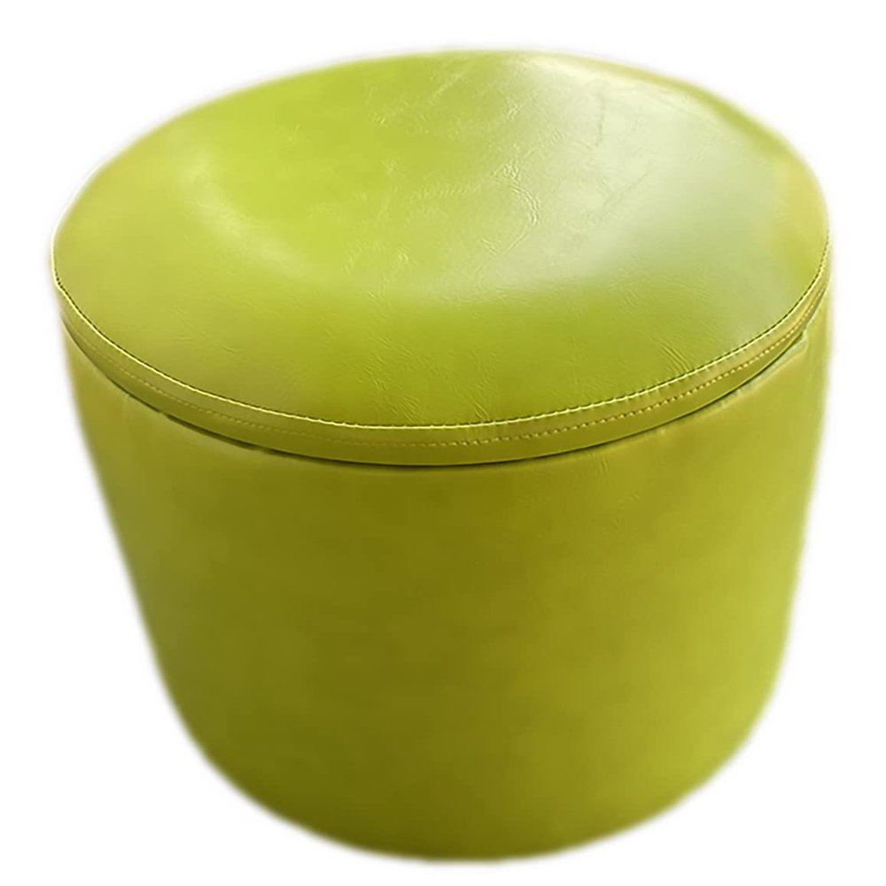 PILYON 33cm Round Leather Seat Storage Chair Stool Ottoman, Home Multifunction Solid Wood Frame Footstool Shoe Changing Stool with Lids for Living Room Bedroom,40cm,Green