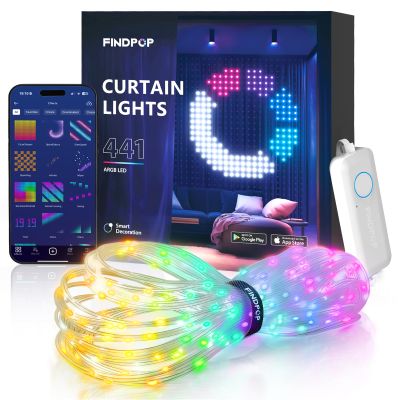 Findpop AI Smart Curtain Lights, 441 LEDs Indoor Color Changing Lights, Music Sync Dynamic DIY, for Valentine's Party Decor, Holiday, Wedding Backdrop, Kids Bedroom, LivingRoom, Waterproof, 5.5x5.6FT