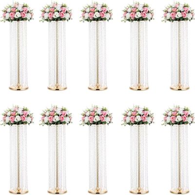 10pcs 90cm Crystal Wedding Centrepieces Vase Metal Flower Vase Banquet Table Decoration Elegant Large Wedding Decoration Table Chandelier Centrepiece