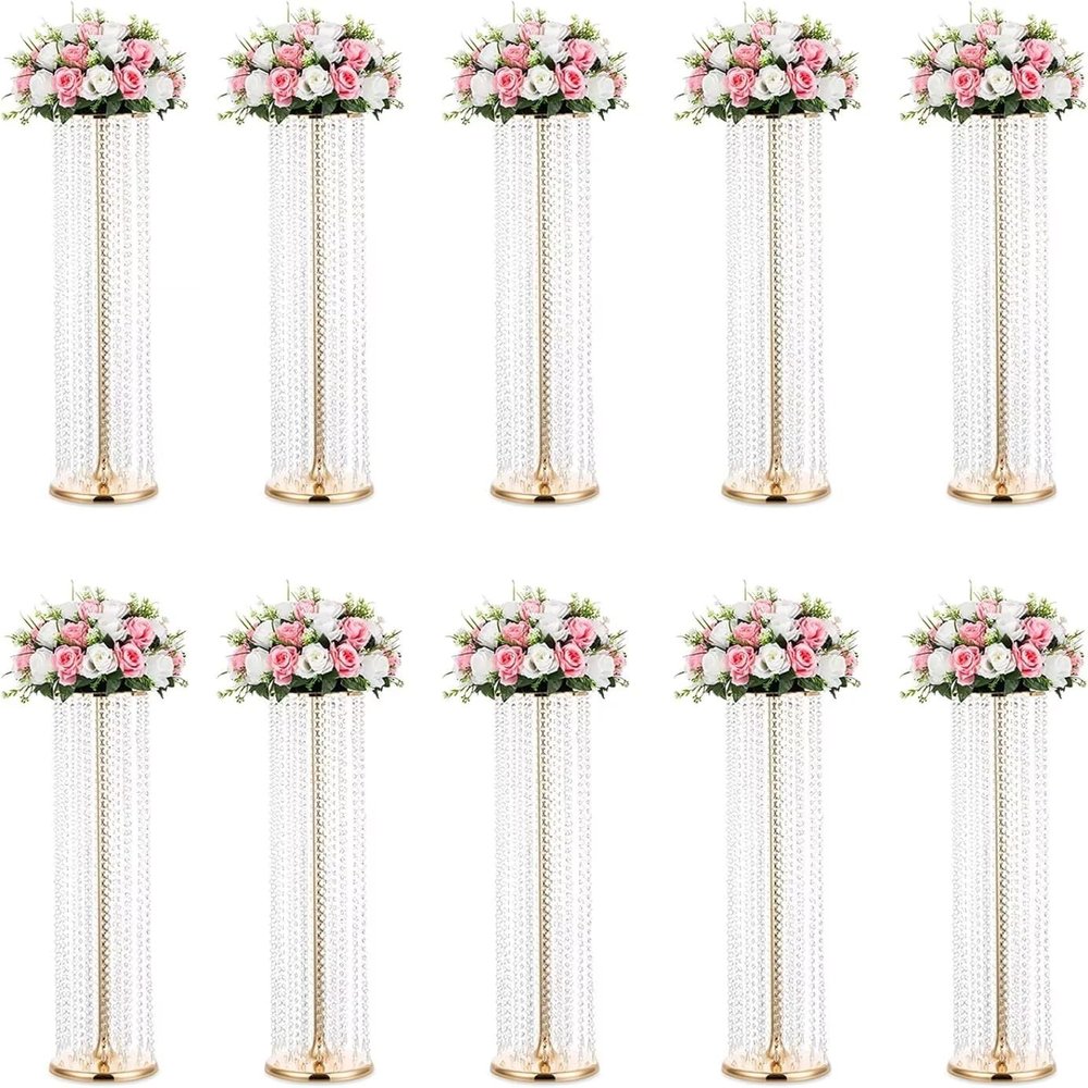 10pcs 90cm Crystal Wedding Centrepieces Vase Metal Flower Vase Banquet Table Decoration Elegant Large Wedding Decoration Table Chandelier Centrepiece