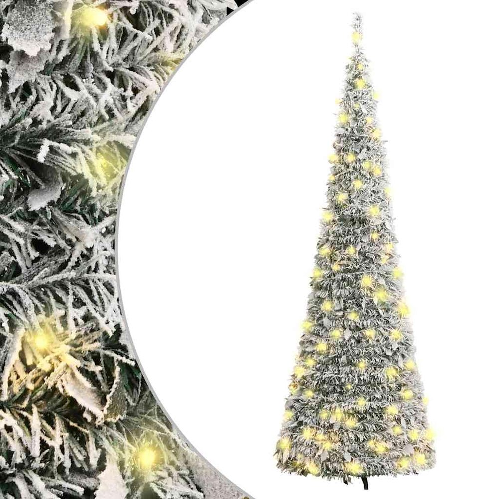 'vidaXL Artificial Christmas Tree - 70.9" Height, Flocked Snow Design, 150 Warm White LEDs with 8 Lighting Modes, Sturdy Metal Stand - A Lifelike Xmas Decor with Easy Setup