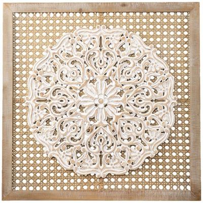 MAKLAINE Transitional Wall Decor Panel in Natural/Distressed White