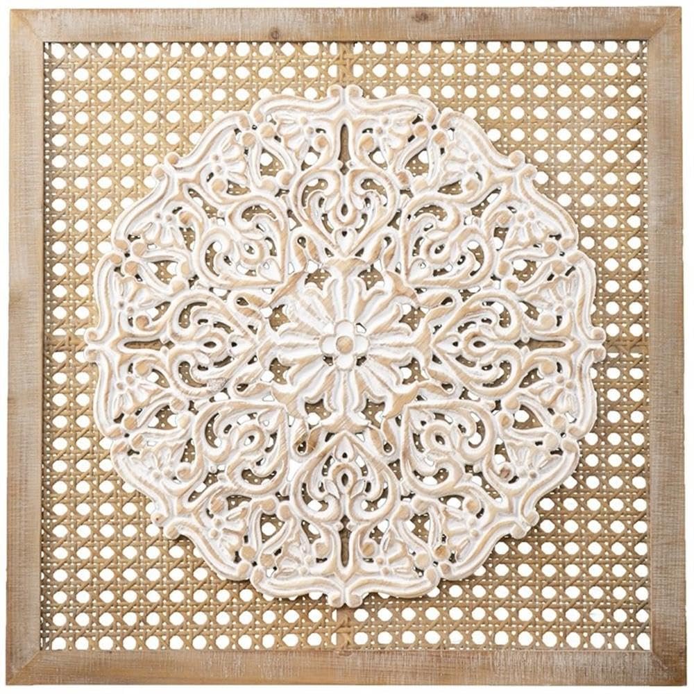 MAKLAINE Transitional Wall Decor Panel in Natural/Distressed White