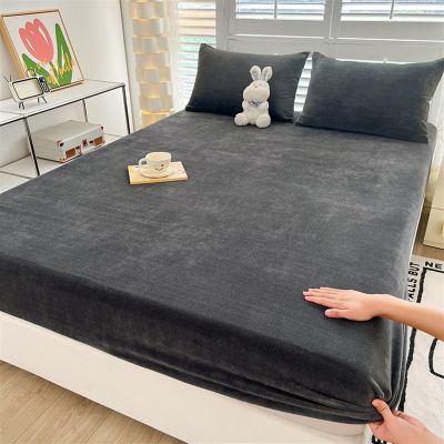 Velour Flannel Fitted Bed Sheet, 16 Inch Deep Pocket Fitted Sheet Full Size Mattress Protector Cover Winter Warm Fuzzy Bottom Sheet (A, Full)