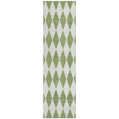 Addison Rugs Chantille ACN578 Green 2'3" x 7'6" Indoor Outdoor Hallway Runner Rug, Stain Resistant Washable Kitchen Area Carpet for Bathroom, Laundry and Bedroom Rug