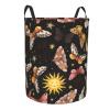 Watercolor Butterflies Sun Moon Moths Laundry Hamper with Durable Handle Waterproof Foldable Laundry Basket Circular Dirty Clothes Storage Basket for Bathroom Bedroom Dorm Nursery view 2