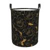 Peony Flower Black Rose Gold Laundry Basket Waterproof Collapsible Laundry Hamper with Durable Handle Circular Dirty Clothes Storage Basket for Bedroom Bathroom College Dorm view 1