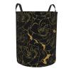 Peony Flower Black Rose Gold Laundry Basket Waterproof Collapsible Laundry Hamper with Durable Handle Circular Dirty Clothes Storage Basket for Bedroom Bathroom College Dorm view 2
