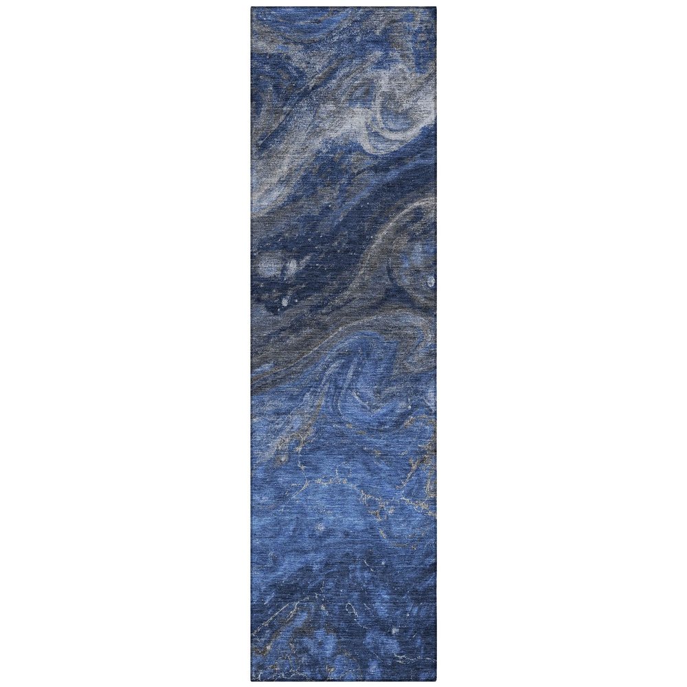 Addison Rugs Chantille ACN599 Blue 2'3" x 7'6" Indoor Outdoor Hallway Runner Rug, Stain Resistant Washable Kitchen Area Carpet for Bathroom, Laundry and Bedroom Rug