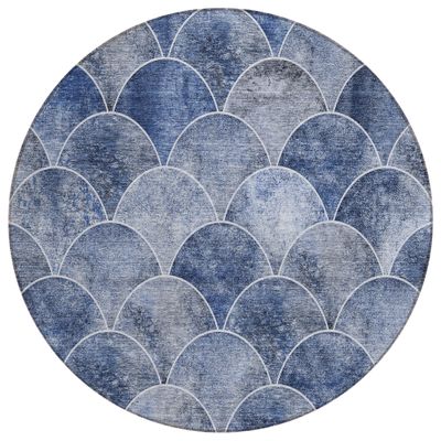 Addison Rugs Chantille ACN594 Blue 8' x 8' Indoor Outdoor Round Rug, Easy Clean, Machine Washable, Non Shedding, Bedroom, Living Room, Dining Room, Kitchen, Patio Rug