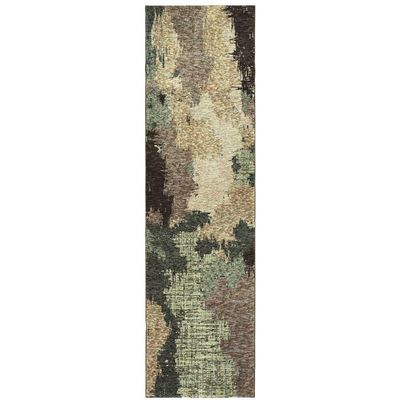 2' X 10' Blue and Brown Abstract Power Loom Stain Resistant Runner Rug