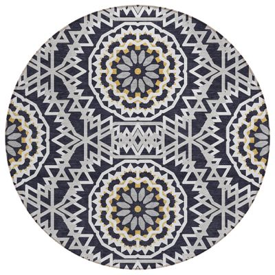 Addison Rugs Chantille ACN619 Black 8' x 8' Indoor Outdoor Round Rug, Easy Clean, Machine Washable, Non Shedding, Bedroom, Living Room, Dining Room, Kitchen, Patio Rug