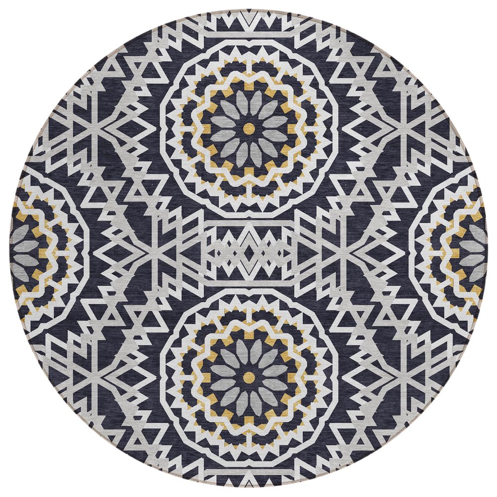 Addison Rugs Chantille ACN619 Black 8' x 8' Indoor Outdoor Round Rug, Easy Clean, Machine Washable, Non Shedding, Bedroom, Living Room, Dining Room, Kitchen, Patio Rug