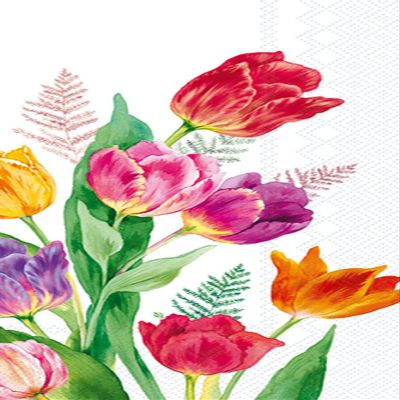 IHR Ideal Home Range Dinner Napkins Disposable 3-Ply Paper Hand Towels, 8.25" x 4.5", Bright Tulips, 16-Count
