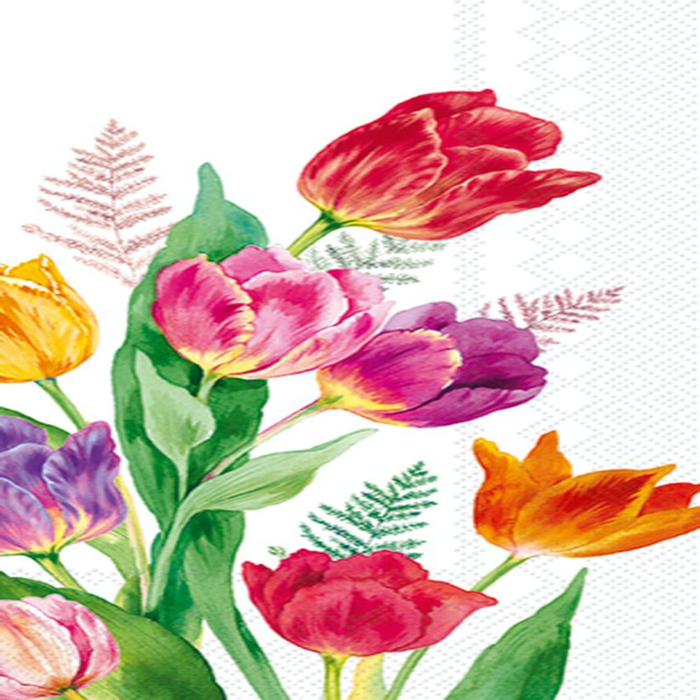 IHR Ideal Home Range Dinner Napkins Disposable 3-Ply Paper Hand Towels, 8.25" x 4.5", Bright Tulips, 16-Count