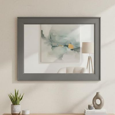 Frame My Mirror Grey Framed Mirror, 20" x 54" Mirror for Bathroom, Wood Frame, True Reflections Glass, Dark Grey Finish, Porter Design, Hangs Horizontally or Vertically, Made in USA
