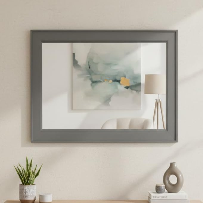 Frame My Mirror Grey Framed Mirror, 20" x 54" Mirror for Bathroom, Wood Frame, True Reflections Glass, Dark Grey Finish, Porter Design, Hangs Horizontally or Vertically, Made in USA
