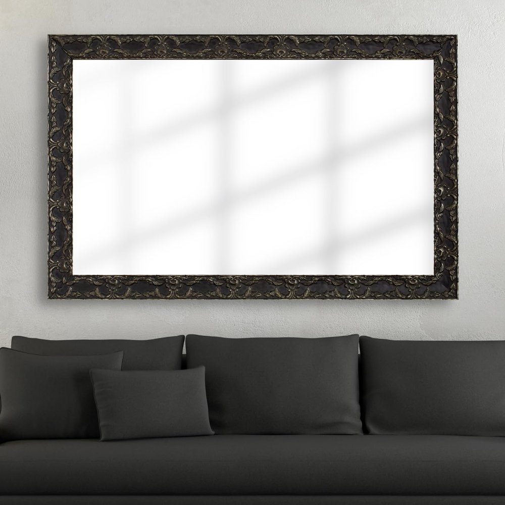 Frame My Mirror Silver Bathroom Mirror for Wall, 30" x 54" Blackened Satin Nickel Bathroom Vanity Mirror, Made in USA, Hangs Horizontally or Vertically, Maricopa Design