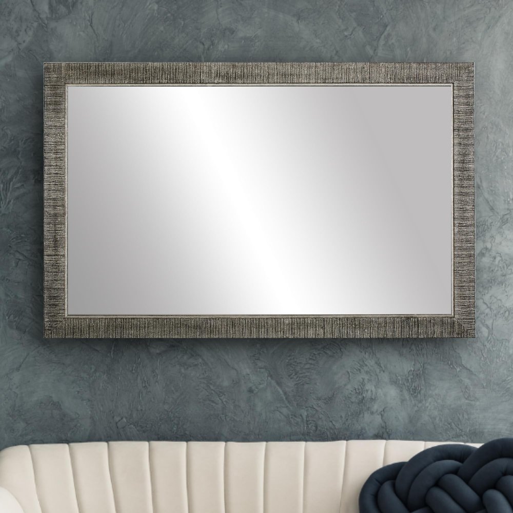 Frame My Mirror Silver Bathroom Mirror for Wall, 30" x 54" Blackened Satin Nickel Bathroom Vanity Mirror, Made in USA, Hangs Horizontally or Vertically, Huntington Design