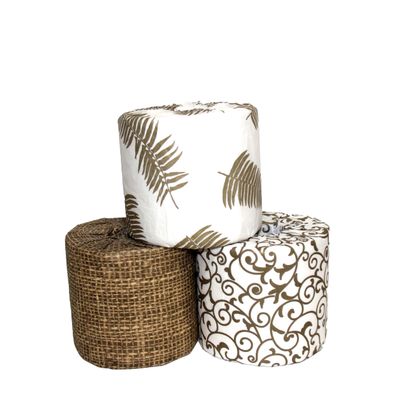 Decorative Toilet Paper Covers, 9 Paper Wraps, 3 of Each of the Designs, Fits Any Size Toilet Paper Roll (Pattern: Burlap Frond)