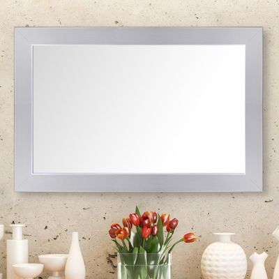 Frame My Mirror Silver Framed Mirror, 32" x 54" Mirror for Bathroom, Wood Frame, True Reflections Glass, Brushed Chrome Finish, Pendleton Design, Hangs Horizontally or Vertically, Made in USA