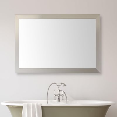 Frame My Mirror Silver Bathroom Mirror for Wall, 28" x 36" Satin Nickel Bathroom Vanity Mirror, Made in USA, Hangs Horizontally or Vertically, Meade Design
