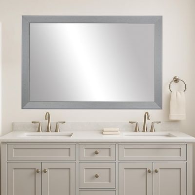 Frame My Mirror Silver Bathroom Mirror for Wall, 36" x 54" Antique Satin Nickel Bathroom Vanity Mirror, Made in USA, Hangs Horizontally or Vertically, Larue Design