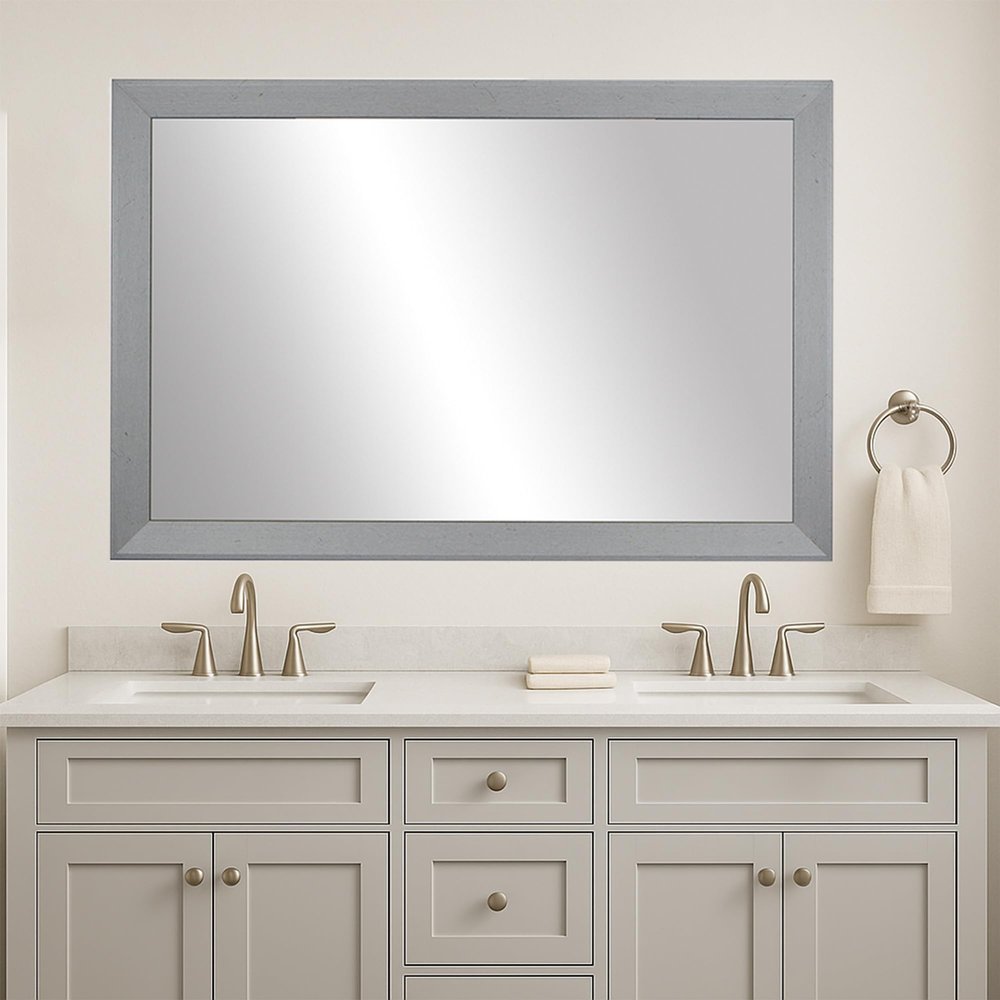 Frame My Mirror Silver Bathroom Mirror for Wall, 36" x 54" Antique Satin Nickel Bathroom Vanity Mirror, Made in USA, Hangs Horizontally or Vertically, Larue Design