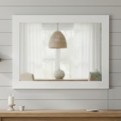 Frame My Mirror White Framed Mirror, 30" x 54" Mirror for Bathroom, Wood Frame, True Reflections Glass, Pure White Finish, Pendleton Design, Hangs Horizontally or Vertically, Made in USA