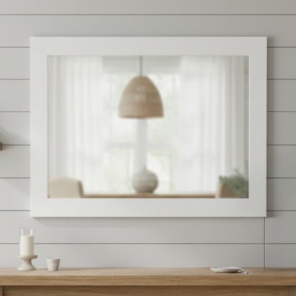 Frame My Mirror White Framed Mirror, 30" x 54" Mirror for Bathroom, Wood Frame, True Reflections Glass, Pure White Finish, Pendleton Design, Hangs Horizontally or Vertically, Made in USA