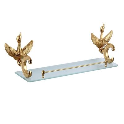 BAHELS Shower Caddy 50cm Gold Polish Swan Crystal Glass Shelf, Single Layer Holder for Bathroom Accessories Set, Wall Mounted for Bathroom Organizer Bathroom Organizer (Color : Gold)