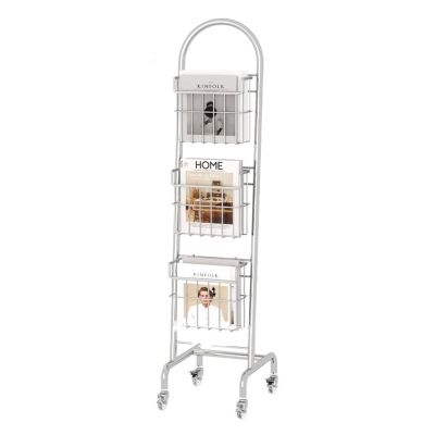 GRFIT Magazine Rack Brochure Stand Magazine Rack, Brochure Display Stand with Wheels, 3 Pockets Magazine Holder Newspaper Stand for Newspaper and Products Exhibition Magazine Display