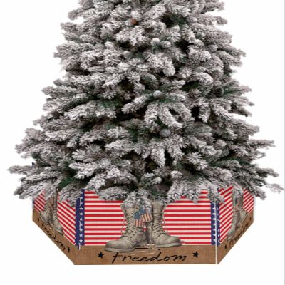 Christmas Tree Collar, 4th of July Tree Skirts Xmas Tree Trunk Ring Collar Box Stand Cover for Artificial Trees Base Holder Cover Festival Decor Patriotic Independence Day Blue Star Red Striped