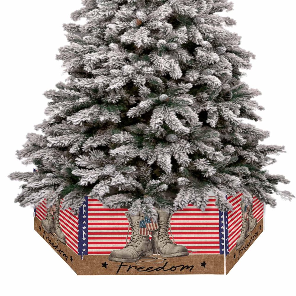 Christmas Tree Collar, 4th of July Tree Skirts Xmas Tree Trunk Ring Collar Box Stand Cover for Artificial Trees Base Holder Cover Festival Decor Patriotic Independence Day Blue Star Red Striped