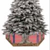 Christmas Tree Collar, 4th of July Tree Skirts Xmas Tree Trunk Ring Collar Box Stand Cover for Artificial Trees Base Holder Cover Festival Decor Patriotic Independence Day Blue Star Red Striped view 1