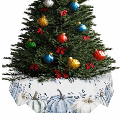 Christmas Tree Collar, Thanksgiving Fall Tree Skirts Xmas Tree Trunk Ring Collar Box Stand Cover for Artificial Trees Base Holder Cover Festival Decor Blue Grey Pumpkin Eucalyptus Leaves Botanical