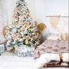 Christmas Tree Collar, Thanksgiving Fall Tree Skirts Xmas Tree Trunk Ring Collar Box Stand Cover for Artificial Trees Base Holder Cover Festival Decor Blue Grey Pumpkin Eucalyptus Leaves Botanical view 4