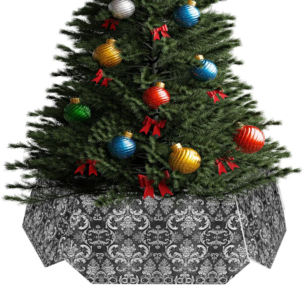 Christmas Tree Collar, Black and White Tree Skirts Xmas Tree Trunk Ring Collar Box Stand Cover for Artificial Trees Base Holder Cover Festival Decor Modern Luxurious Geometric Abstract Art