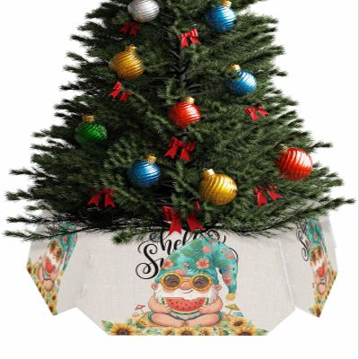 Christmas Tree Collar, Hello Summer Tree Skirts Xmas Tree Trunk Ring Collar Box Stand Cover for Artificial Trees Base Holder Cover Festival Decor Watermolen Gnomes Green Botanical Sunflower