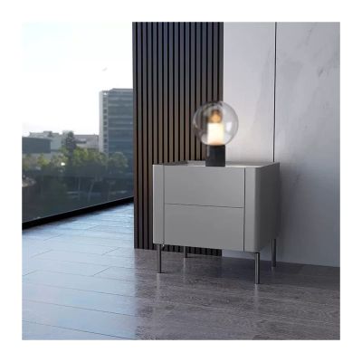 Bed side table Gray Nightstand 2 Drawers Large Capacity Wooden Bedside Table with Metal Legs Wear-resistant Rock Slate Countertop Nightstand for Bedroom Living Room Night stand ( Size : L40xD40xH50cm