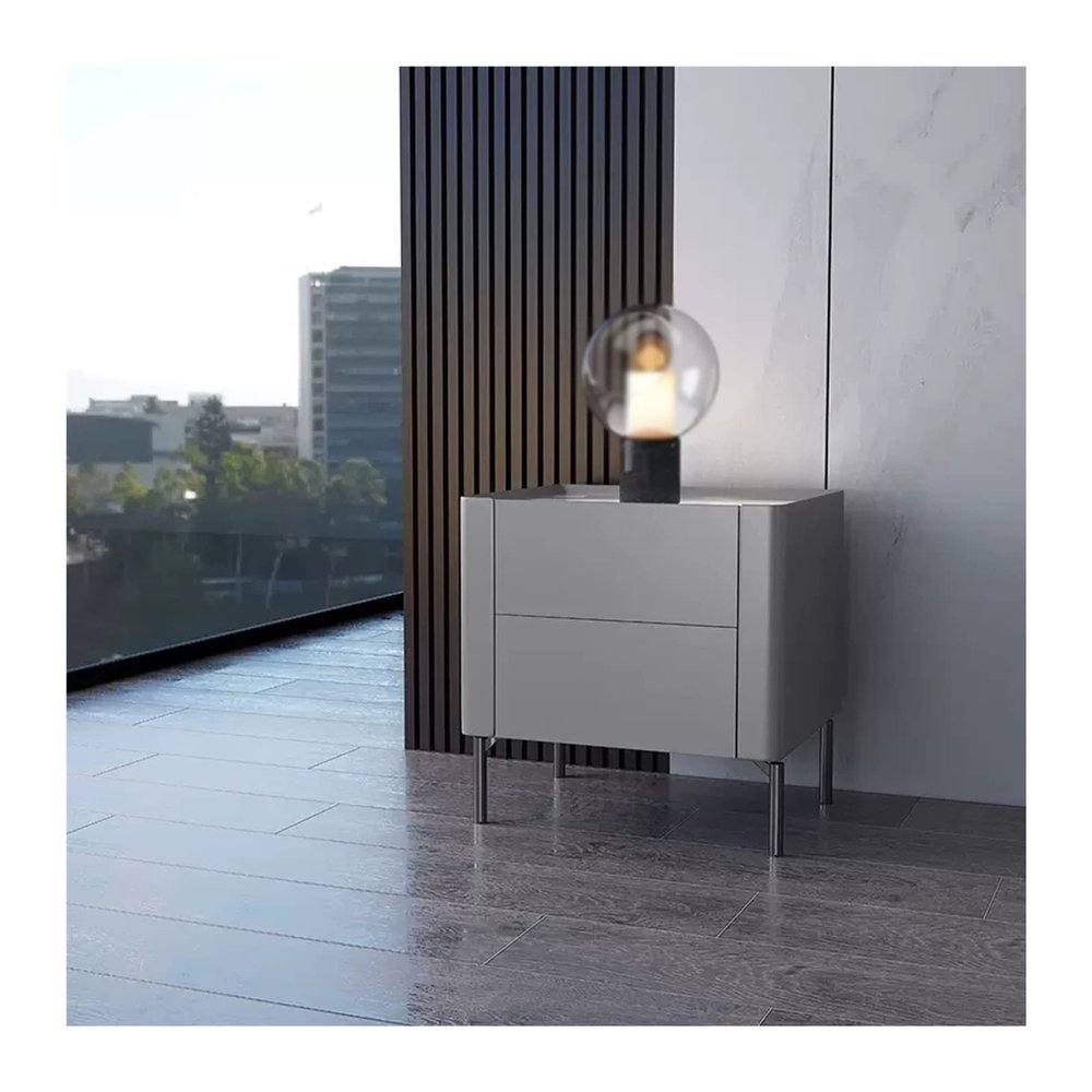 Bed side table Gray Nightstand 2 Drawers Large Capacity Wooden Bedside Table with Metal Legs Wear-resistant Rock Slate Countertop Nightstand for Bedroom Living Room Night stand ( Size : L40xD40xH50cm