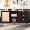 Tdewlye Featured Two-Door Large Storage Cabinet with Three DrawersMetal Handles and Rattan Door for Corridors, Entrances, Living Rooms, Study,Hallway,Dinner Room (Brown-@1.2.3) view 3