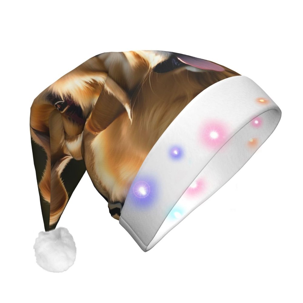 BrUgui Festive LED Christmas Hat - Long-Lasting Colors, Three Flashing Modes, Perfect Holiday Accessory! Golden Retrievers