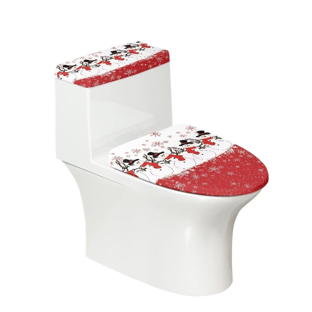 Epaihaiy Christmas Toilet Seat Cover Cute Snowman Toilet Lid Cover Toilet Tank Lid Cover for Bathroom Elongated Oblong Lids Stretch Polyester Toilet Cover