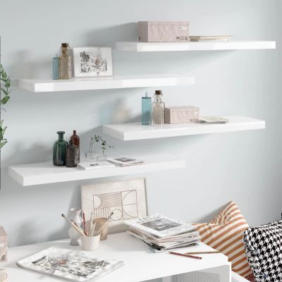 BaraSh Wall Shelves 4 pcs High Gloss White 31.5"x9.3"x1.5" MDF Shelving Wall Mounted Shelves for Bedroom Shelves for Wall Wall Shelves