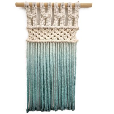 Ombre handmade Teal Macrame wall hanging, Bohemian Wall decor, Dip dyed wall tapestry, Beautiful natural cotton art piece with wooden dowel (Petal Pink)