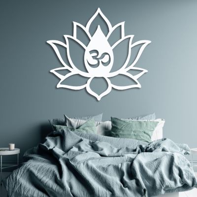 Metal Wall Art, Lotus Flower Metal Wall Decor, OM Lotus Flower Metal Wall Art, Metal OM Wall Decor, Lotus Wall Decor, Lotus Flower Wall Art, OM Wall Art, Yoga Wall Decor, Wall Hangings (White, 27"x24"|69x62cm)