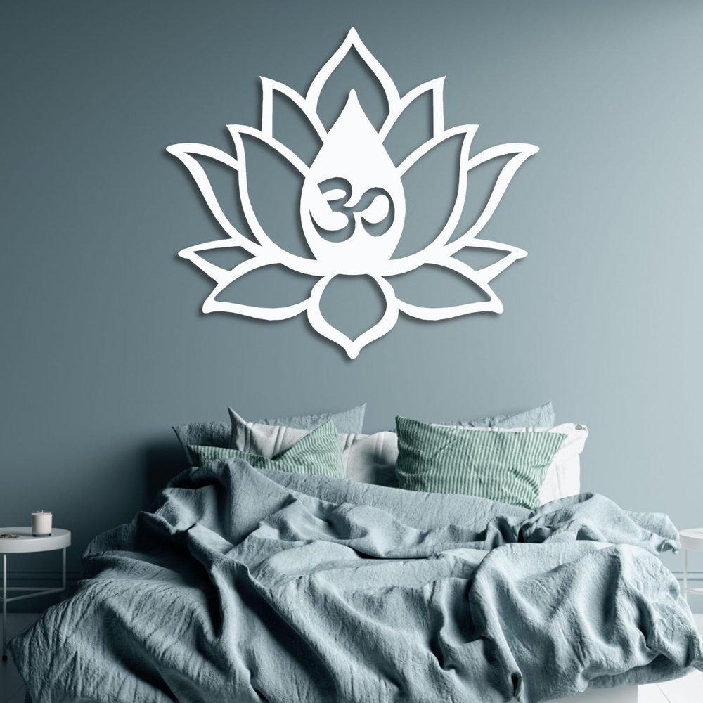 Metal Wall Art, Lotus Flower Metal Wall Decor, OM Lotus Flower Metal Wall Art, Metal OM Wall Decor, Lotus Wall Decor, Lotus Flower Wall Art, OM Wall Art, Yoga Wall Decor, Wall Hangings (White, 27"x24"|69x62cm)