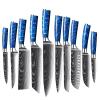 10-Piece Damascus Kitchen Knife Set,Ergonomic Handle for Chef Knife Set,Blue Resin Handle Knife SetKnife Block Set for Chopping,Bread Knife,Paring Knife,Razor-Sharp view 1