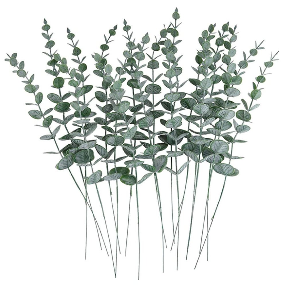 Muzrunq Artificial Eucalyptus Stems Leaves Faux Greenery Branches Eucalyptus Stems for Flower Arrangement Wedding Home Table Centerpiece Party Decoration Green 24 Pcs..